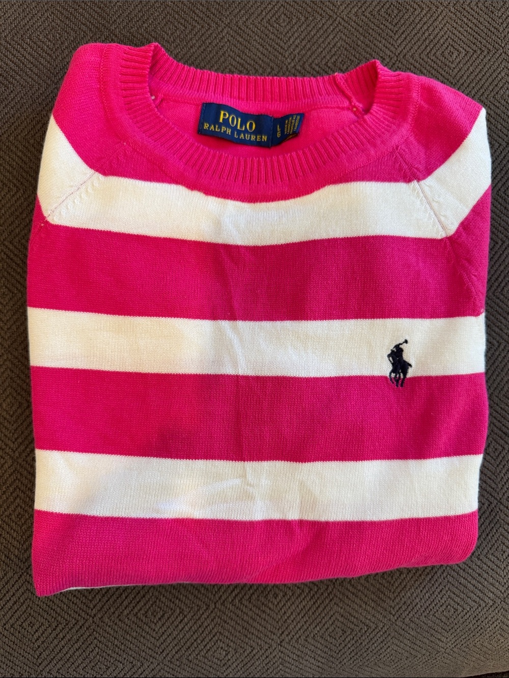 Ralph Lauren Bright Pink & White Striped Crewneck Sweater - Picture 4 of 4
